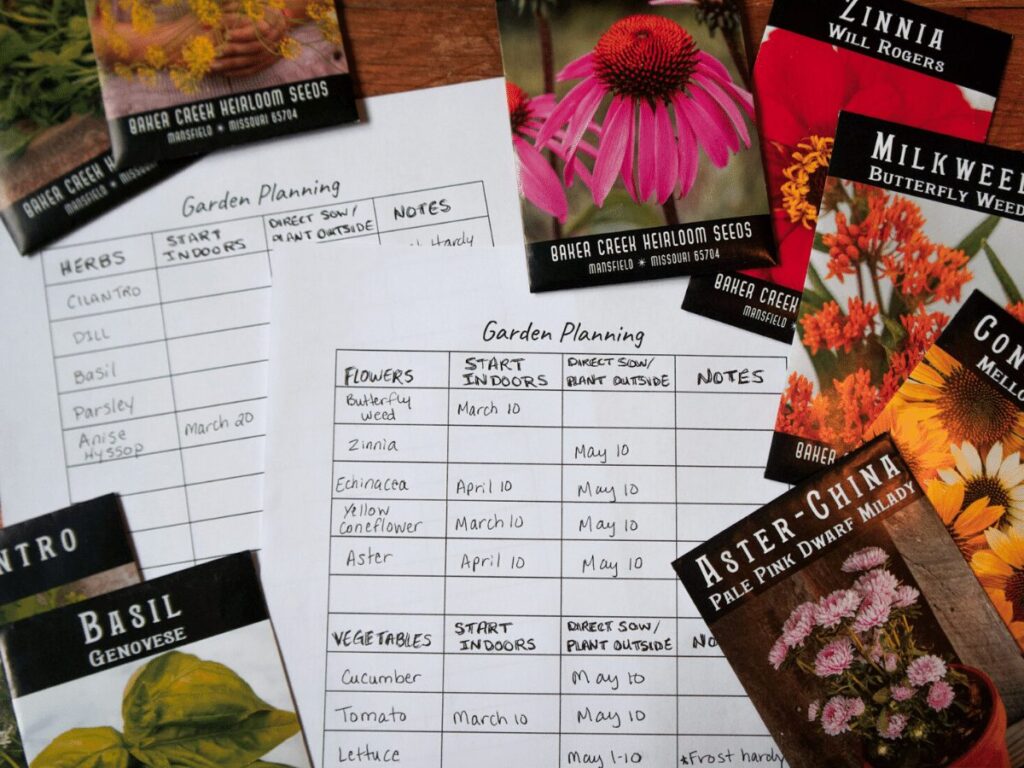 garden planning worksheets and seed packets