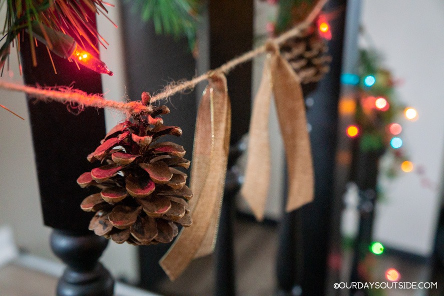pine cone and ribbon garland- christmas decorations