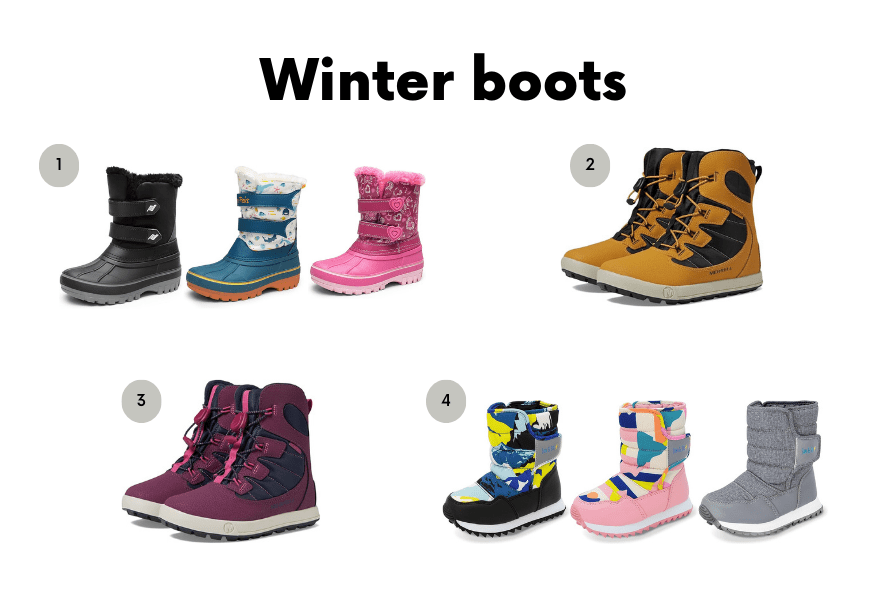 different kids snow boots - winter clothes for kids