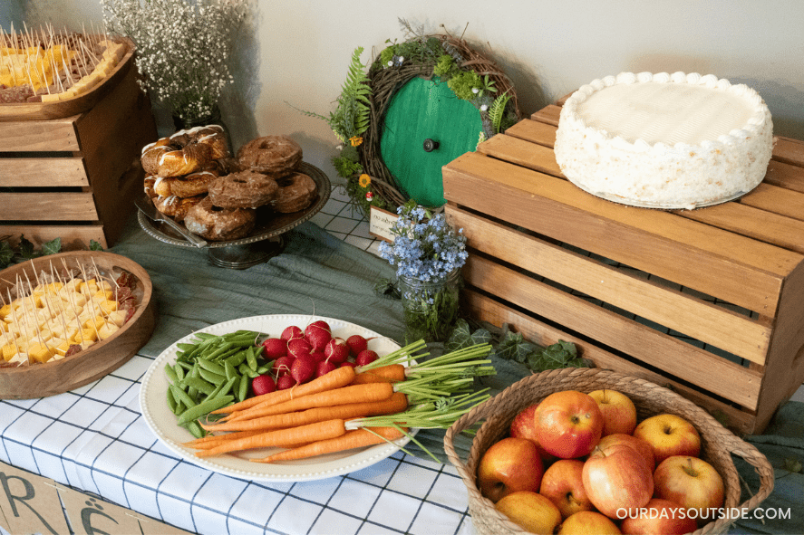 table setting of food display for hobbit party
